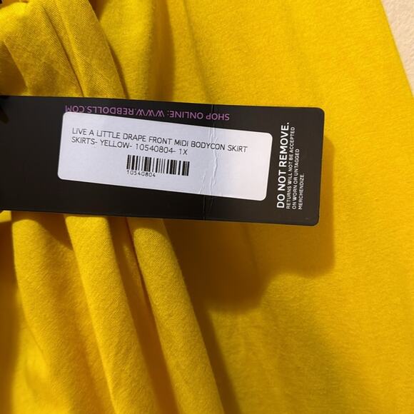 Rebdolls Live A Little Drape Front Midi Bodycon Skirt- Yellow Size 1X - Picture 5 of 6